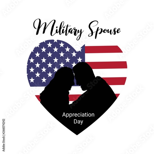 Military Spouse Appreciation Day.American patriotic holiday. Military man with his wife on USA flag