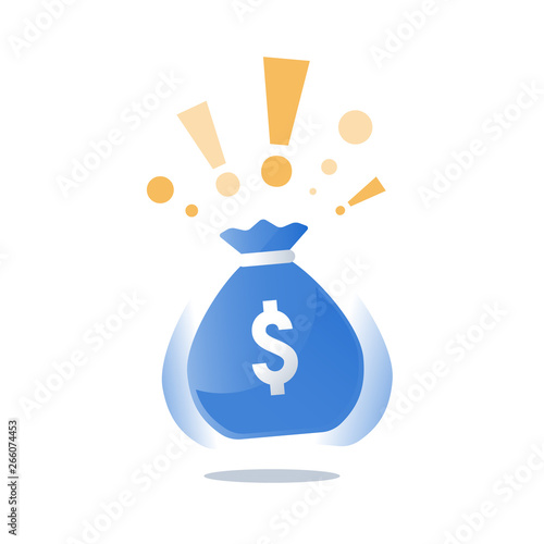 Money sack with dollars, super prize huge bag of cash, winning grand lottery, casino jackpot, large fund