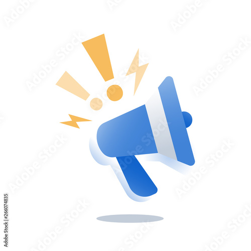 Promotion campaign, outbound marketing, smm strategy, advertising concept, public relations, red megaphone, event announcement