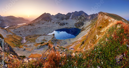 Fototapeta Naklejka Na Ścianę i Meble -  Panorama of mountain landscape at summer in Tatras at sunset in Slovakia