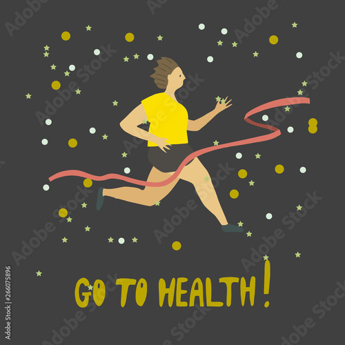 Woman crossing finishing line . Running girl Healthy lifestyle .