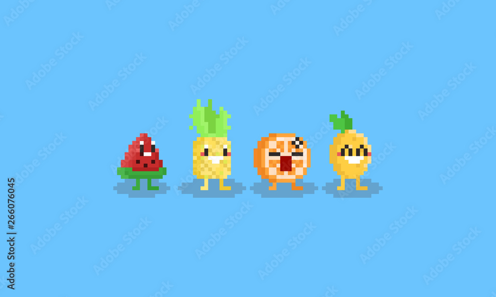 Pixel fruit character.summer tropical.8bit. Pixel fruit character.summer tropical.8bit.