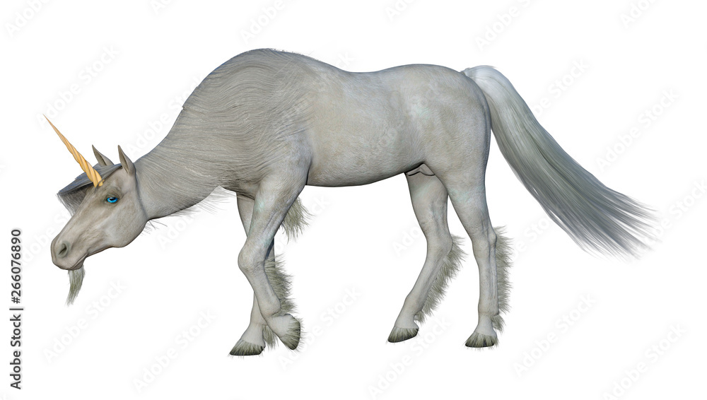 Fototapeta premium 3D Rendering Fairy Tale White Unicorn on White