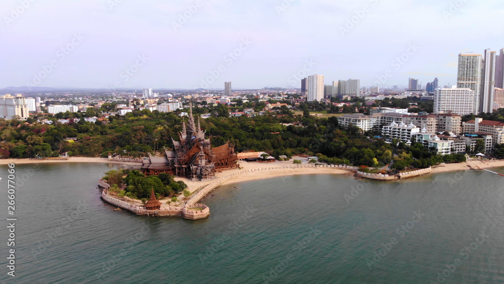 Temple of Truth in Pattaya, Thailand, top view.