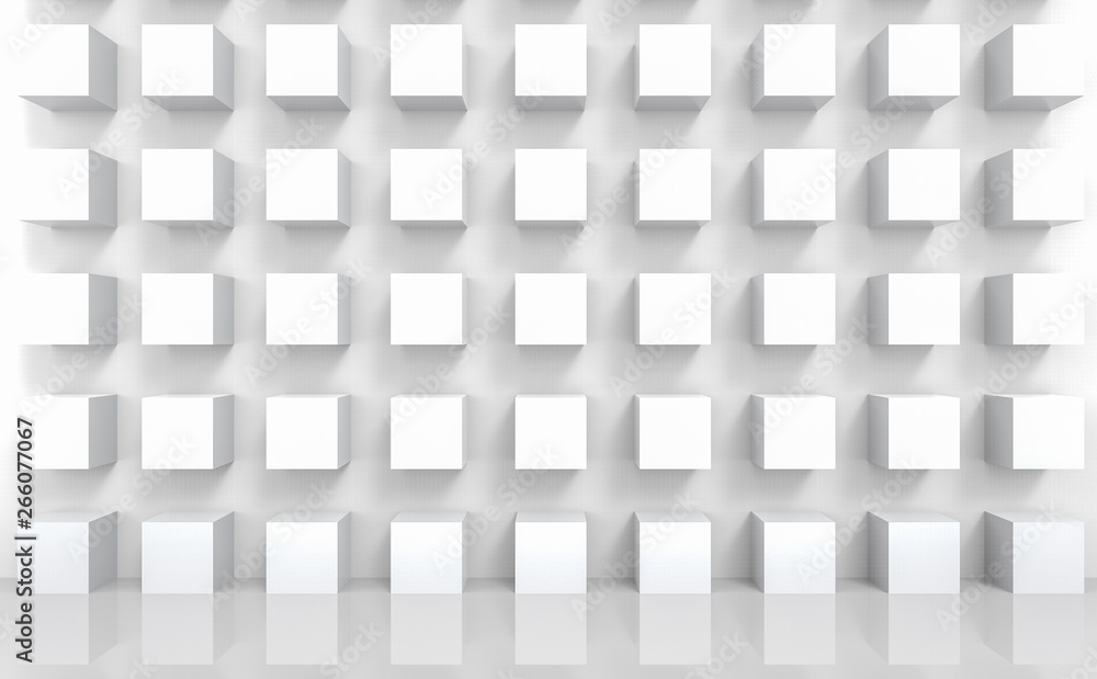 Fototapeta premium 3d rendering. abstract stack of modern luxury white cube boxes wall design background.