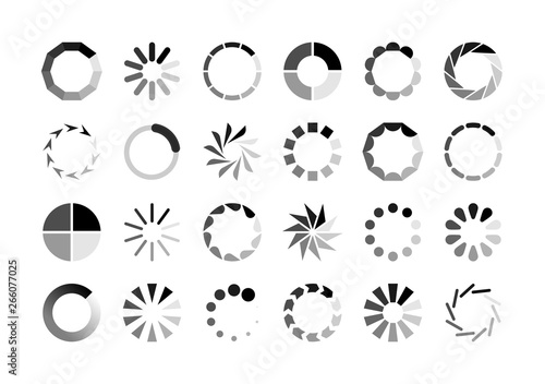 Circle loader. Wait load spinning circle preloader website template interface buffering waiting gif upload download, vector icons
