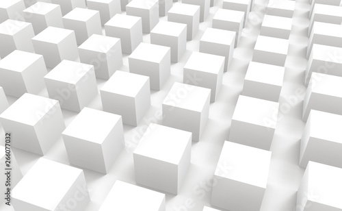 3d rendering. perspective view of modern abstract white square cube box bar stack wall design background.