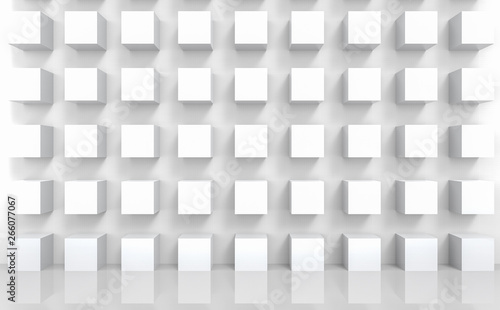3d rendering. abstract stack of modern luxury white cube boxes wall design background.