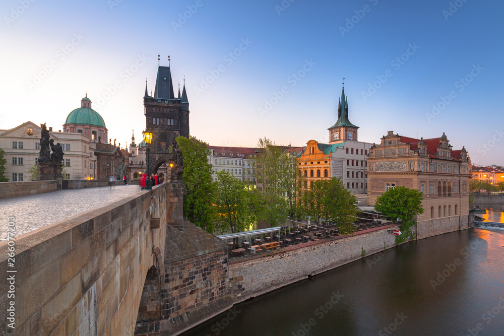 Naklejka premium Colorful old town in Prague at the Vltava river, Czech Republic
