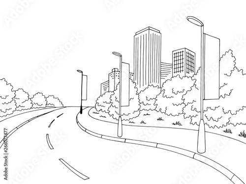 Road billboard graphic black white city landscape sketch illustration vector