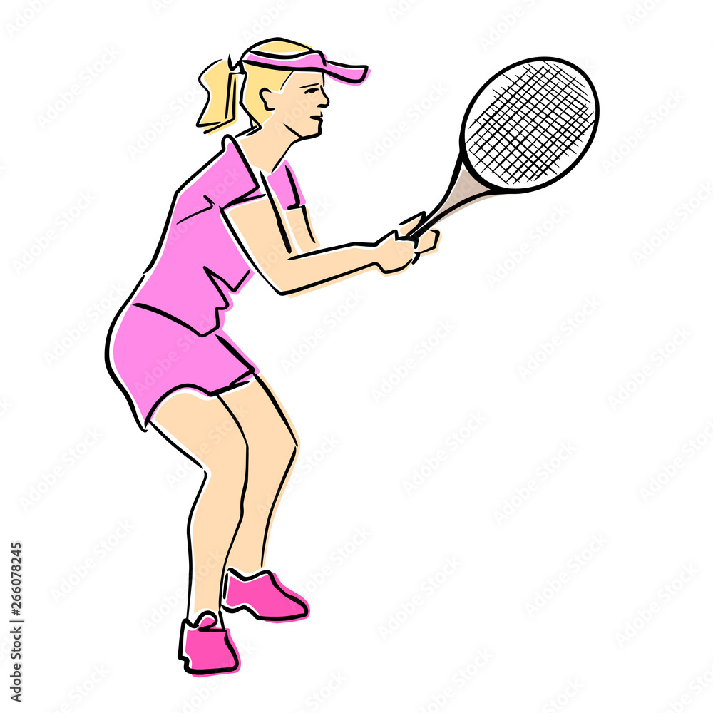 distillatie Verschillende goederen Antibiotica Female tennis player with racket. Vector flat illustration. Isolated black  contour and colors. Colorful abstract cartoon. Girl is playing tennis.  Athlete in active pose. Professional sport or hobby. Stock Vector | Adobe