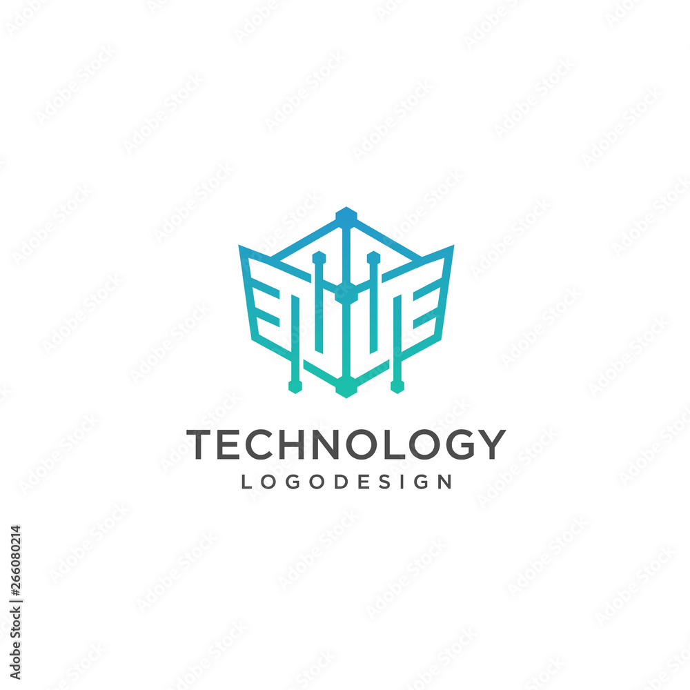 Abstract Hexagon line Technology logo with abstract wings digital illustration Abstract Hexagon line Technology logo with abstract wings digital illustration