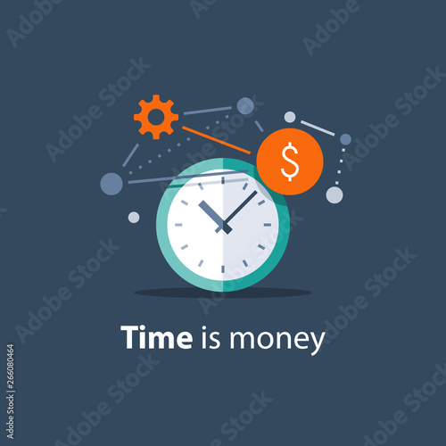 Long term investment, time is money concept, financial future planning, pension savings fund, finance solutions, time management