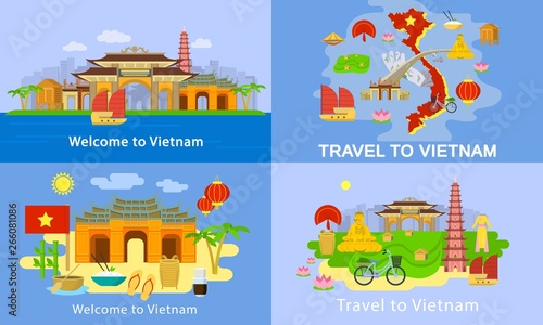 Vietnam banner set. Flat illustration of vietnam vector banner set for web design