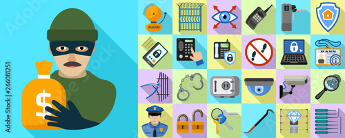 Burglar icons set. Flat set of burglar vector icons for web design