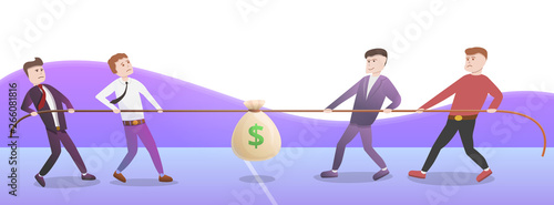 Tug of war concept banner. Cartoon illustration of tug of war vector concept banner for web design