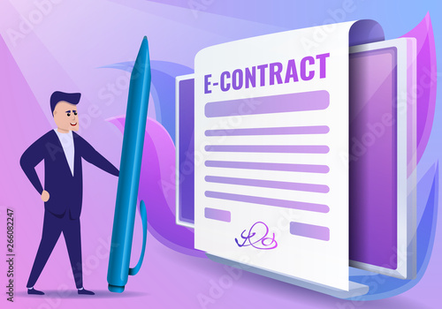 Digital contract concept banner. Cartoon illustration of digital contract vector concept banner for web design