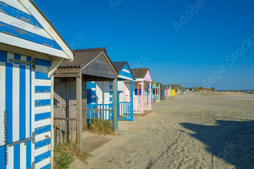 Colourful Beach Huts, West Wittering Beach, South Coast of England, UK.