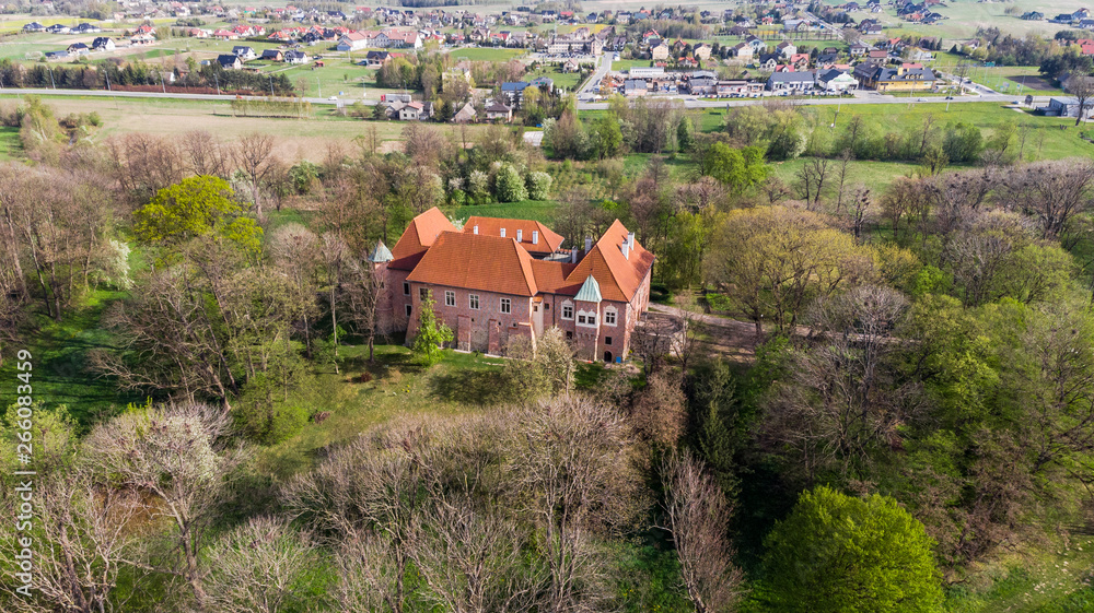 Aerial view of Late Gothic castle in Debno, near Tarnow,Lesser Poland,Poland Aerial view of Late Gothic castle in Debno, near Tarnow,Lesser Poland,Poland