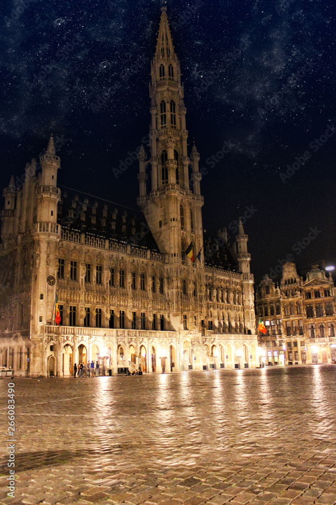 Grand Place in Brussels Belgium by night with star