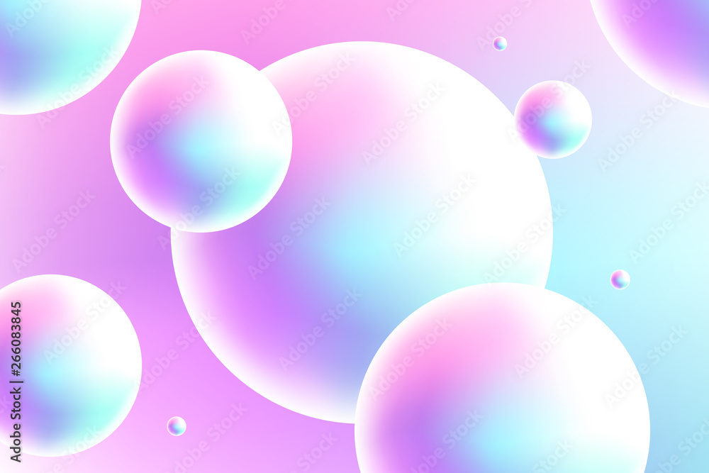 Iridescent 3d spheres texure. Holographic balloons background.