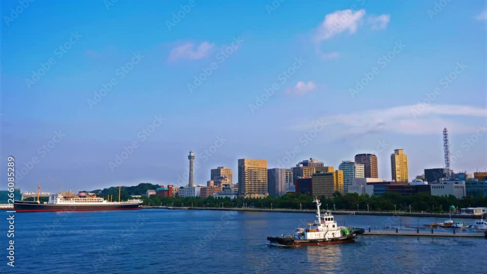 Urban busy city of Yokohama Japan waterfront, time lapse shot Urban busy city of Yokohama Japan waterfront, time lapse shot