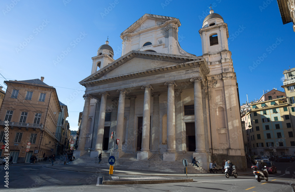 GENOA, ITALY, APRIL 29, 2019 - Basilica della Santissima Annunziata del Vastato of Genoa, Italy.
