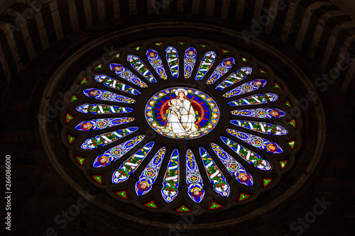 The inner rose window of Saint Lawrence  San Lorenzo  cathedral of Genoa  Italy.