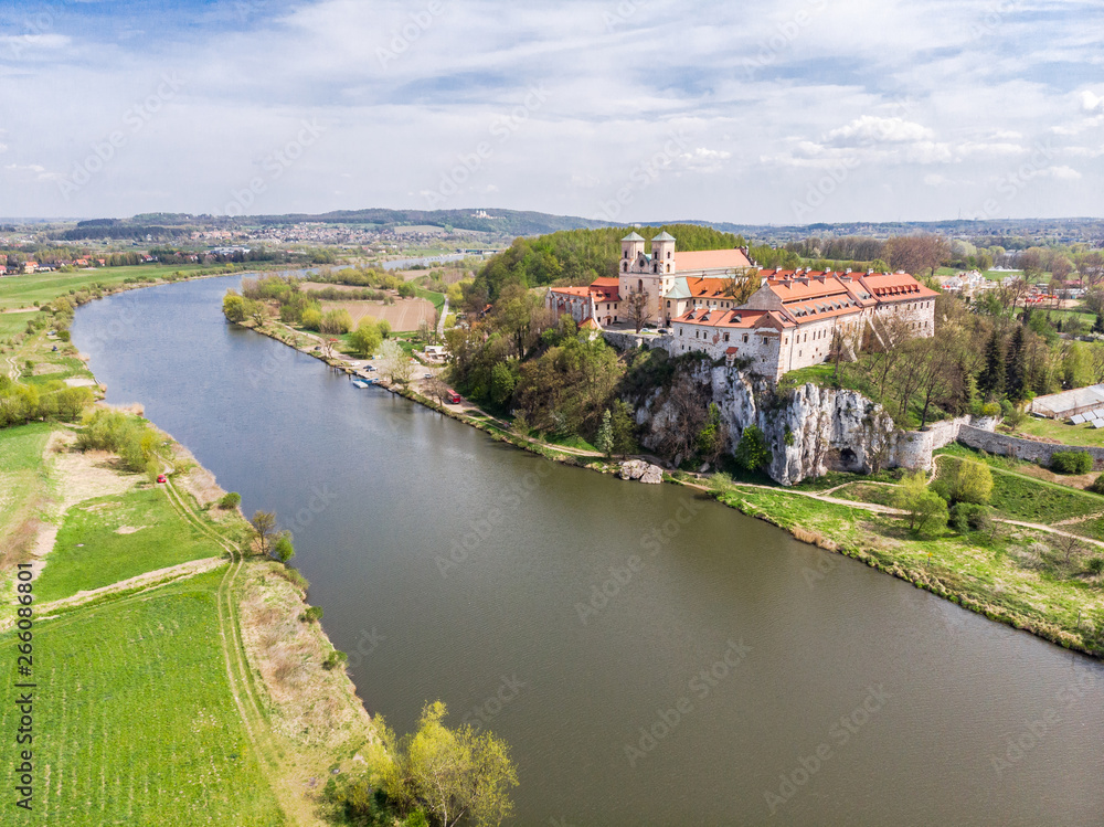 Aerial view of Benedictine abbey, monastery  in Tyniec near Krakow, Poland.