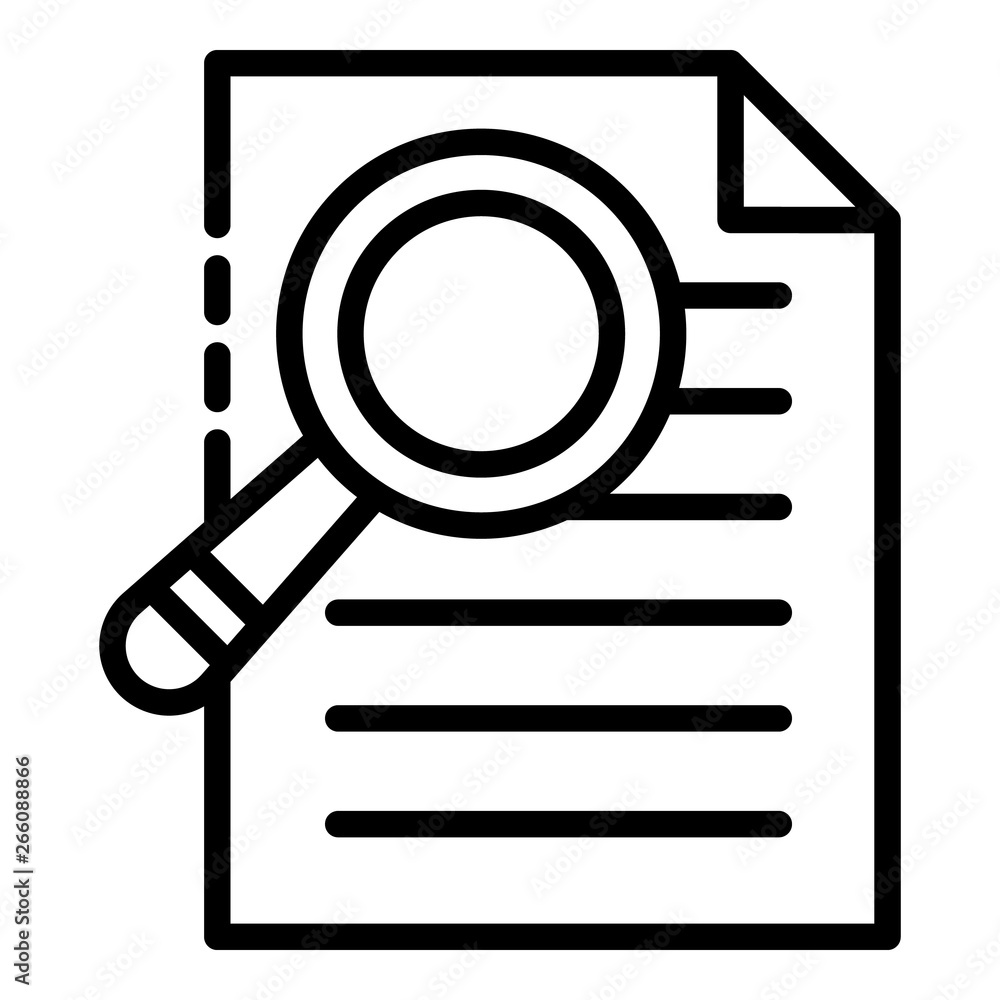 Search by document icon. Outline search by document vector icon for web design isolated on white background Search by document icon. Outline search by document vector icon for web design isolated on white background