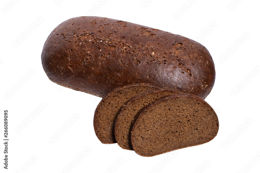 Fresh sliced rye bread on white background