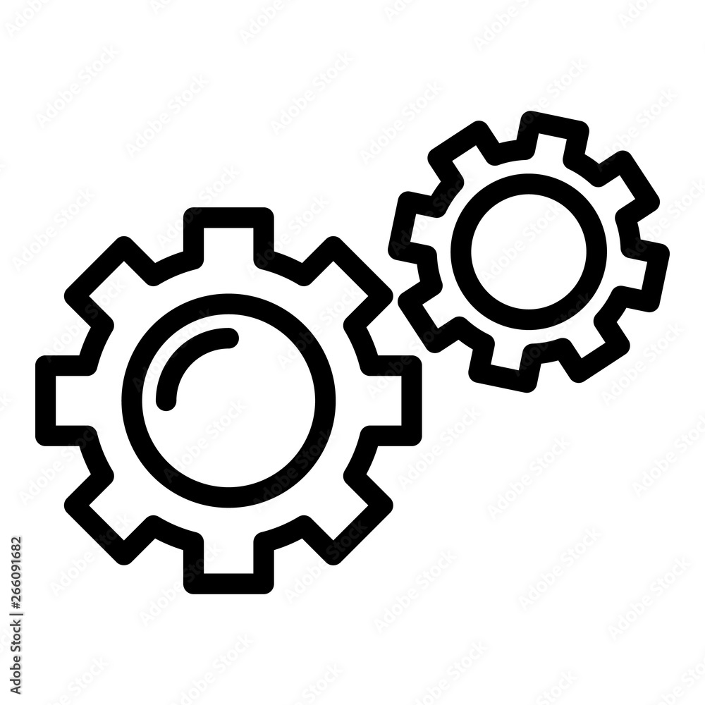 Two gears icon. Outline two gears vector icon for web design isolated on white background Two gears icon. Outline two gears vector icon for web design isolated on white background