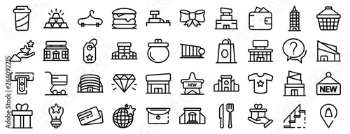 Mall icons set. Outline set of mall vector icons for web design isolated on white background