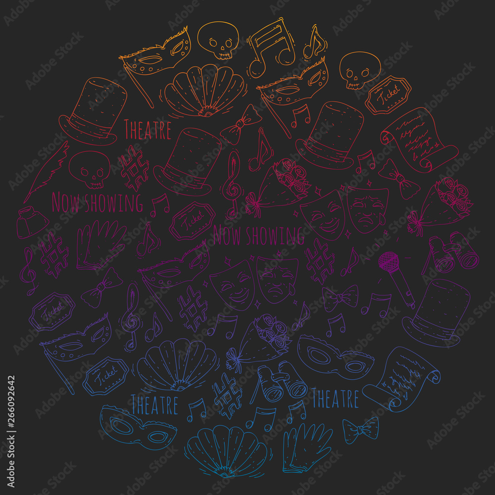 Theatre vector illustration. Entertaiment, cinema, stage, event. Background for banners, posters.