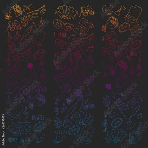 Theatre vector illustration. Entertaiment, cinema, stage, event. Background for banners, posters.