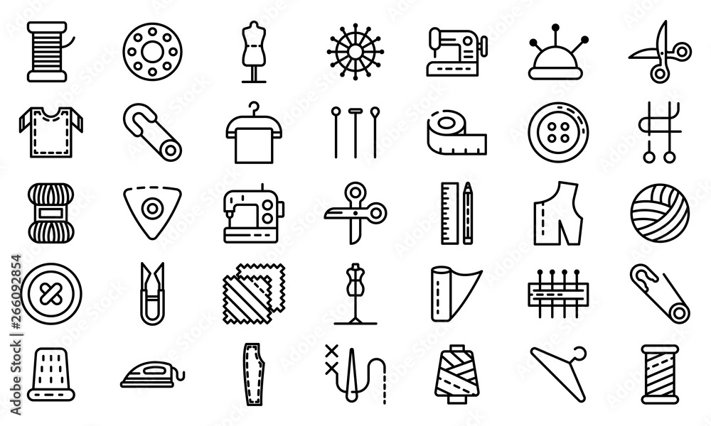 Tailor icons set. Outline set of tailor vector icons for web design isolated on white background