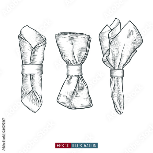Hand drawn napkins set. Engraved style vector illustration. Elements for your design works.