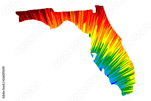 Florida (United States of America, USA, U.S., US) -  map is designed rainbow abstract colorful pattern, State of Florida map made of color explosion,