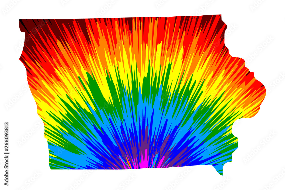 Obraz premium Iowa (United States of America, USA, U.S., US) - map is designed rainbow abstract colorful pattern, State of Iowa map made of color explosion,