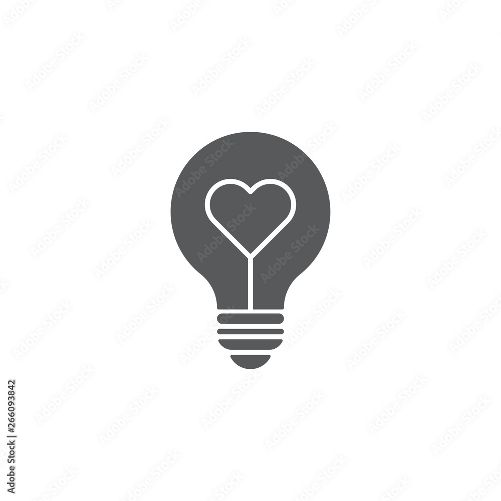 heart shape in a light bulb vector icon concept, isolated on white background