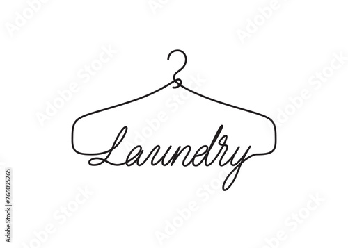 Creative Laundry logo design. Vector sign with lettering and hanger symbol