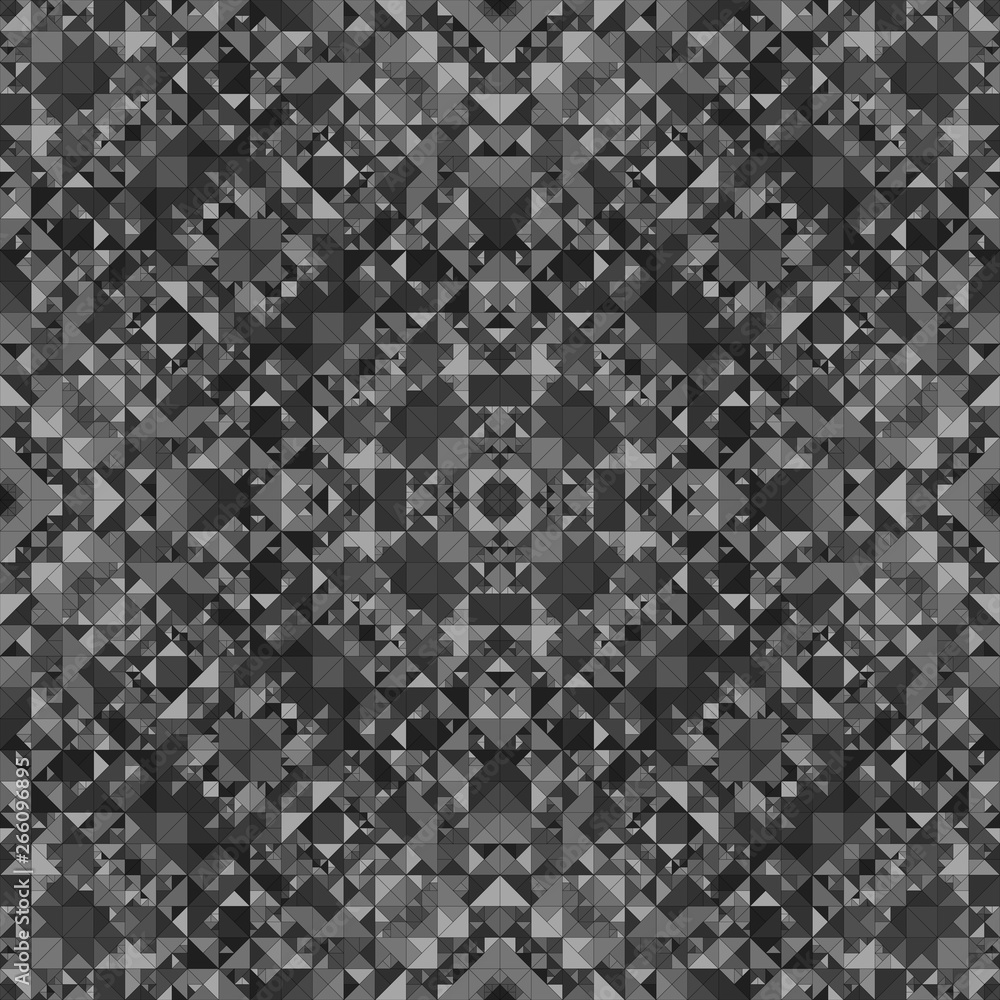 Grey seamless kaleidoscope pattern background - abstract tribal vector wallpaper