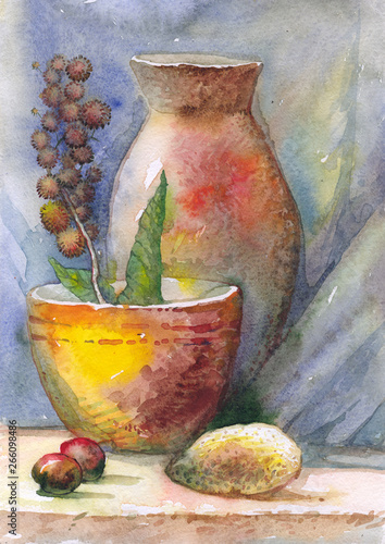 Fotografie Still life painted with watercolor
