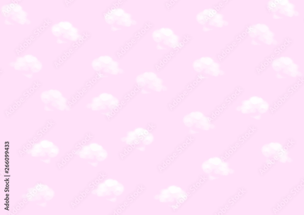 Pale pink pastel color background with white clouds pattern for interior designs, kids wallpaper or fashion.