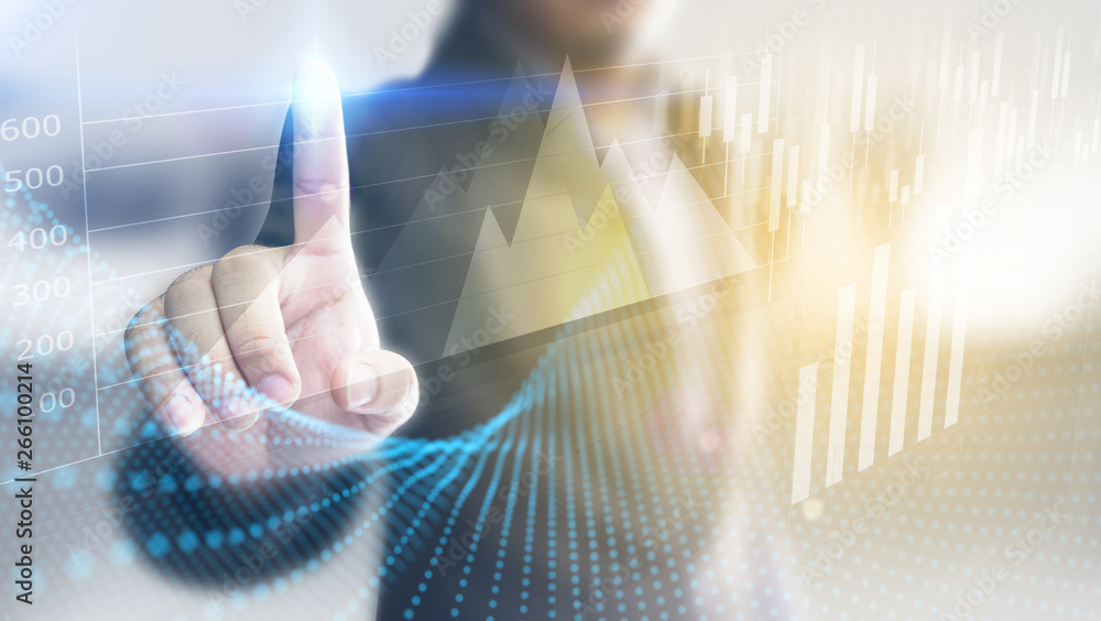 Εκτύπωση καμβά Businessman analysis Business graph on virtual screen