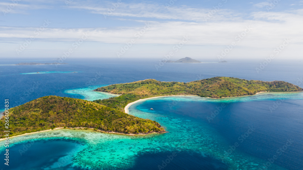 Islands of the Malay Archipelago.Tropical islands in clear weather, view from above.