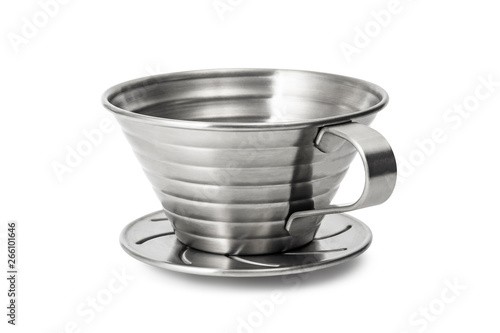 Stainless Steel Coffee cup isolated on white background. Coffee dripper cups. ( Clipping path ) photo