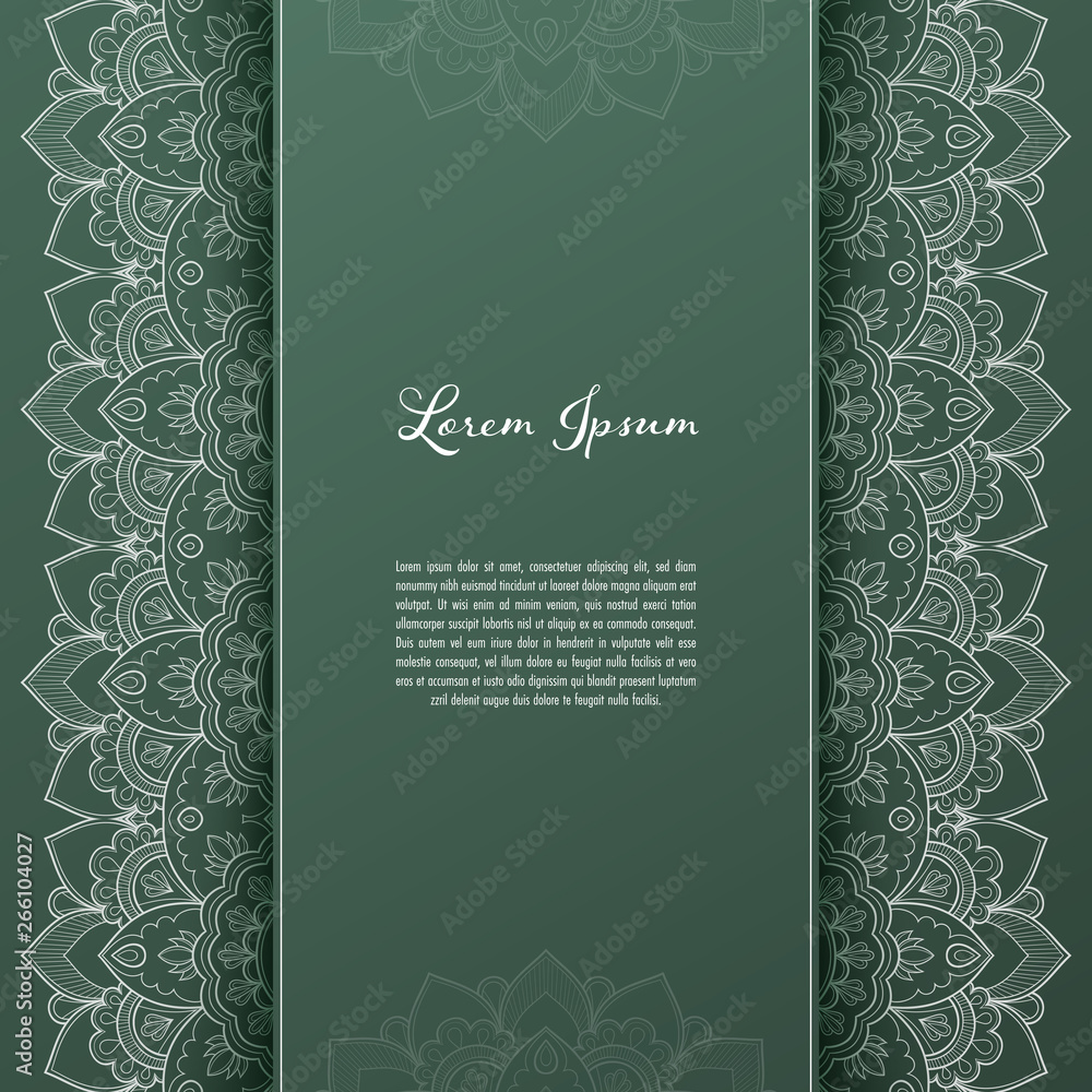 Naklejka premium Greeting card or invitation template with filigree lace frame. Design for romantic events