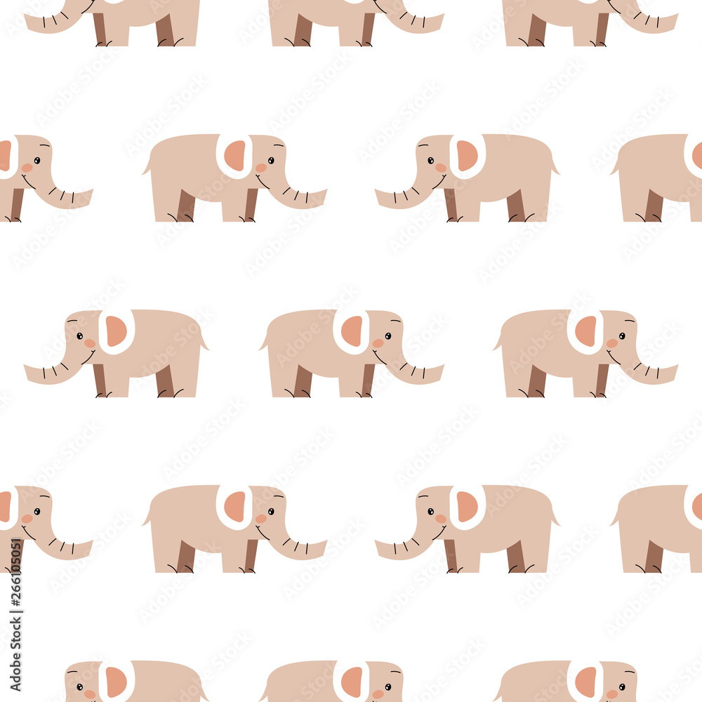 Elephant seamless vector pattern. Cute zoo african animal light beige print. Elephant seamless vector pattern. Cute zoo african animal light beige print.