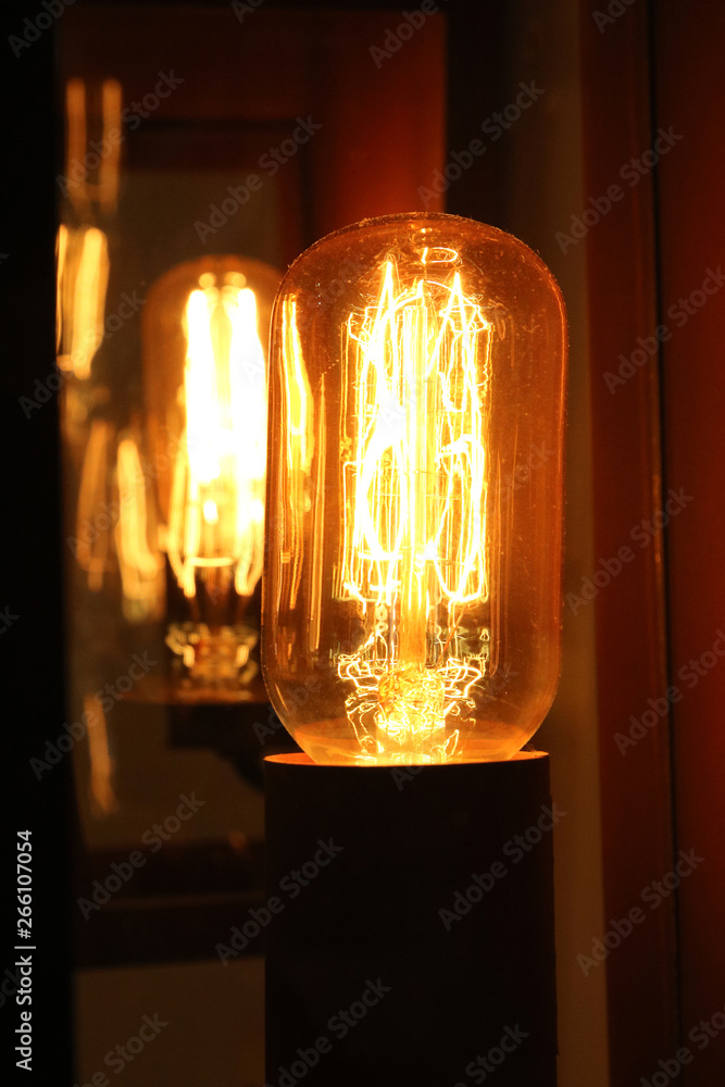 Vintage light bulbs glowing